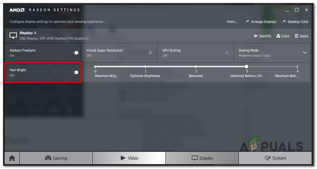 Modify the varibright settings