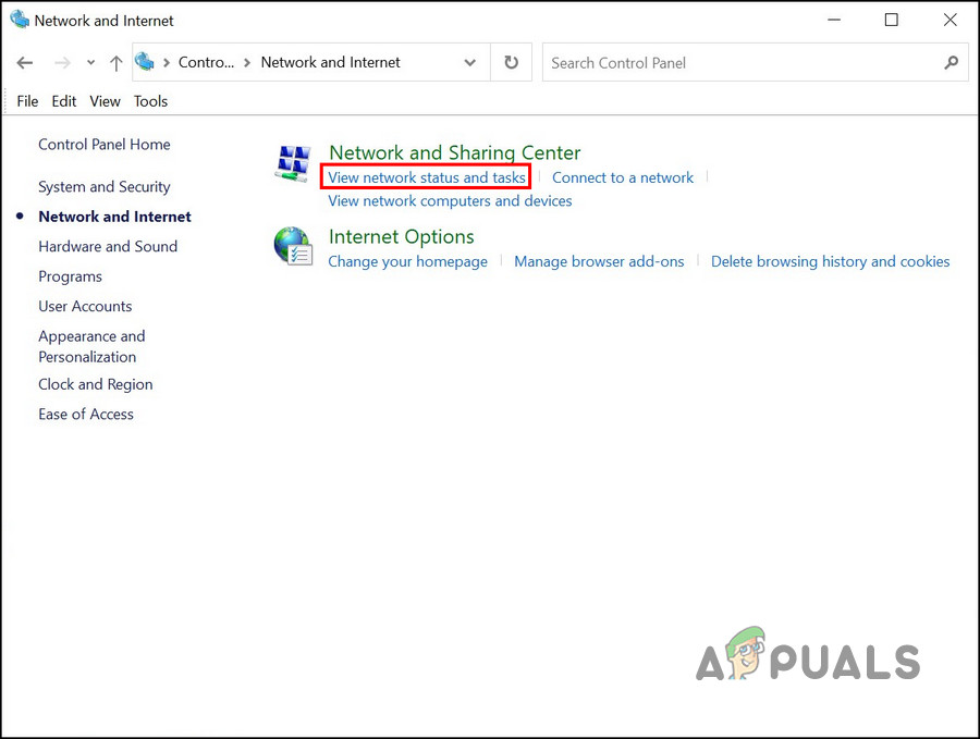 Click on the network status and tasks option