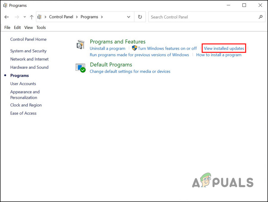 Click on the View installed updates option