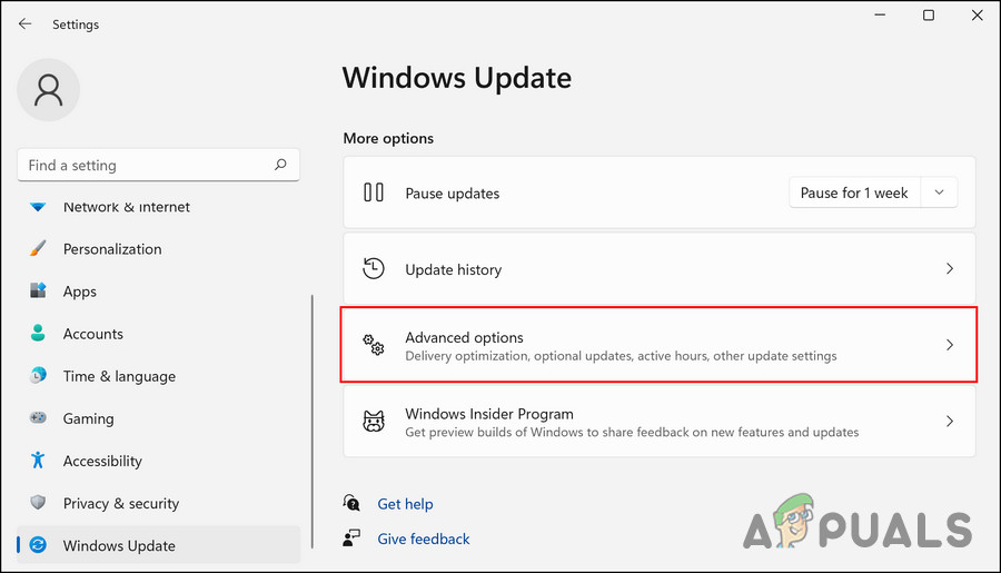 Choose Advanced options in the right pane