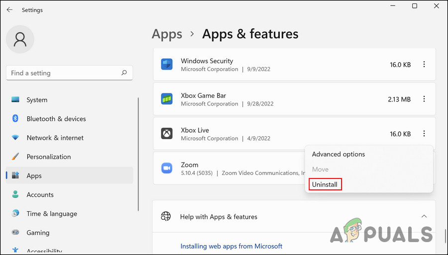 Choose Uninstall button