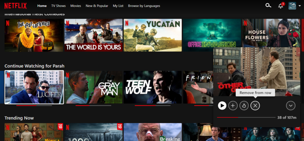 hover over the movie you want to remove from Continue Watching