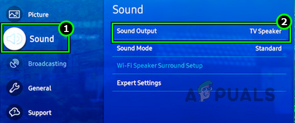 Open Sound Output in the Samsung TV Settings