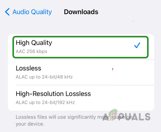 Set Audio Quality Download of the iPhone to High Quality
