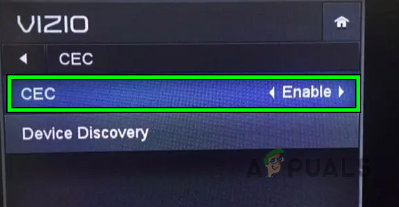 Disable CEC in the Vizio TV Settings