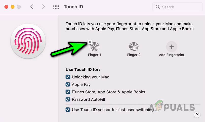 Delete Fingerprints in the Mac's Touch ID Settings