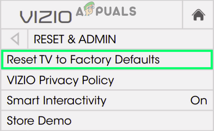 Reset the Vizio TV to the Factory Defaults