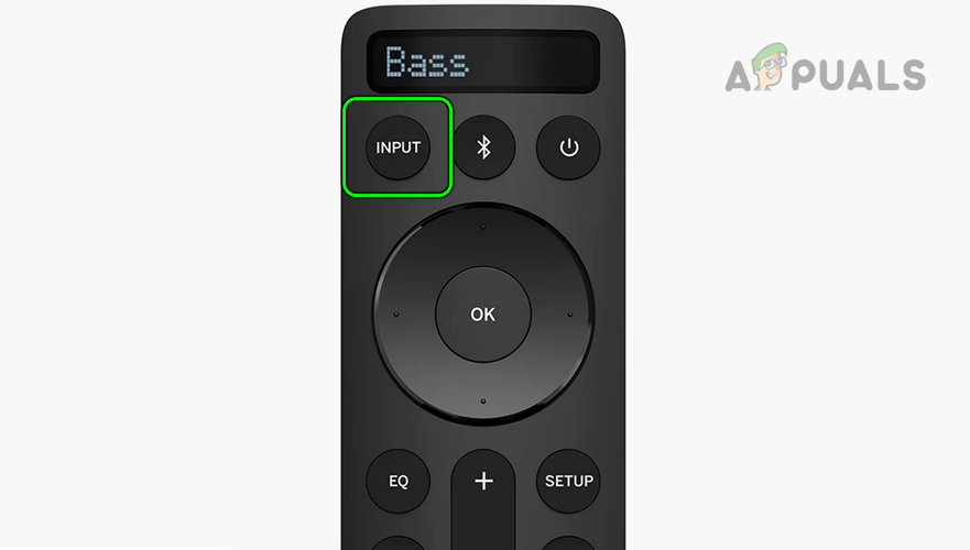 Press the Input Button on the Vizio Sound Bar Remote to Cycle Through Different Inputs