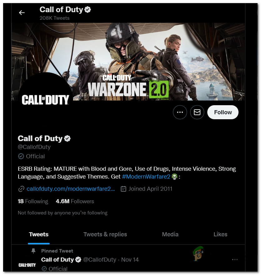 Checking the Call of Duty's Twitter page