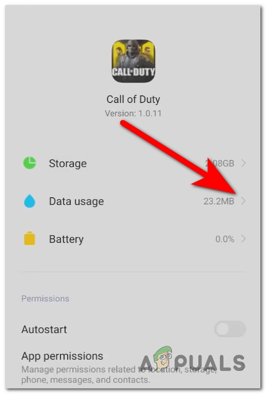 Accessing the Data usage settings