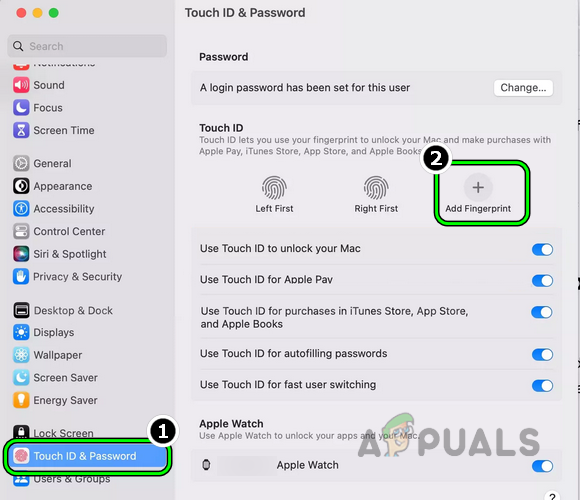 Add Fingerprint in the Touch ID & Password Settings of the Mac