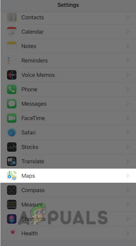 Open Maps in the iPhone Settings