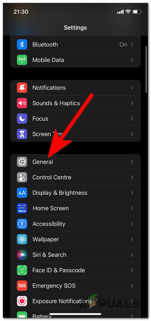 Accessing the General menu