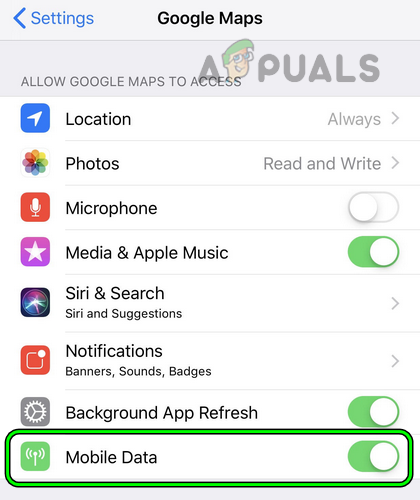 Disable Mobile Data in iPhone's Google Maps Settings