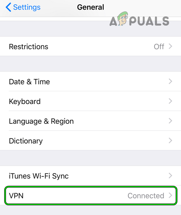 Open VPN in General Settings of iPhone