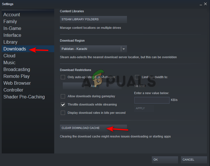 Clearing Steam Download Cache