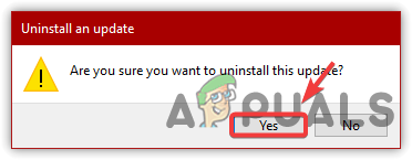 Confirming to Uninstall Windows Update