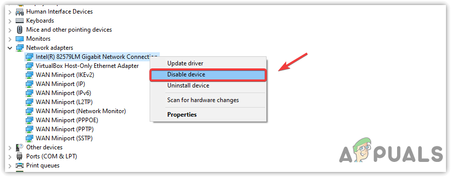 Disabling Network Adapter