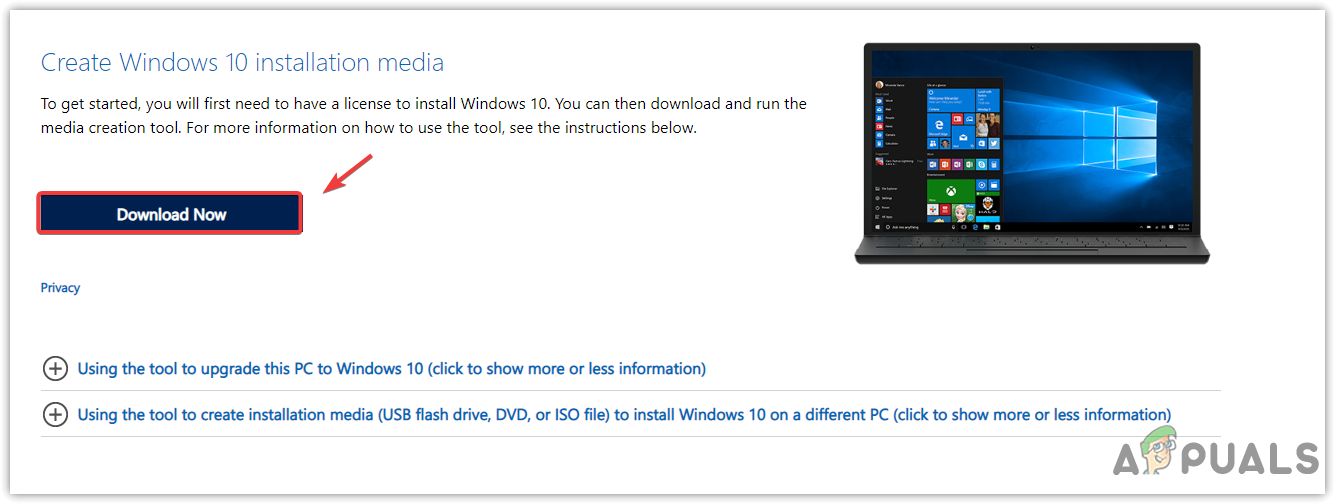 Downloading Windows Installation Media Tool