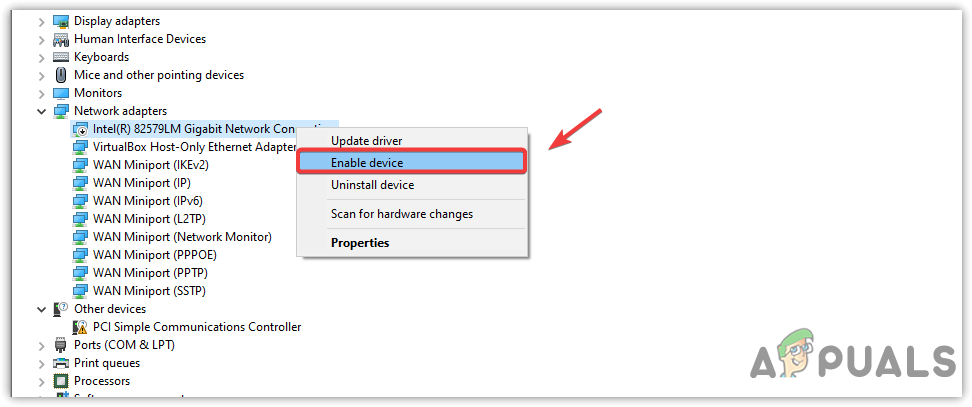 Enabling Network Adapter
