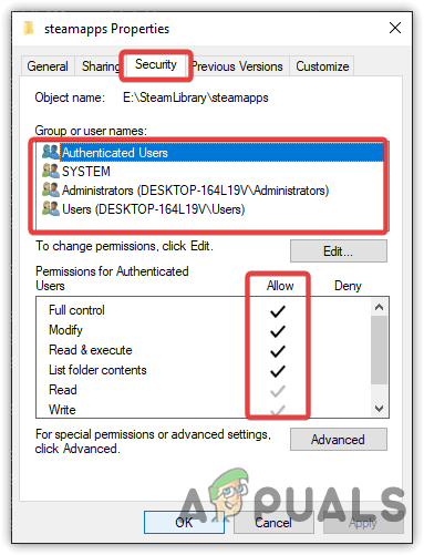 Ensuring that Steam has full control of the library folder