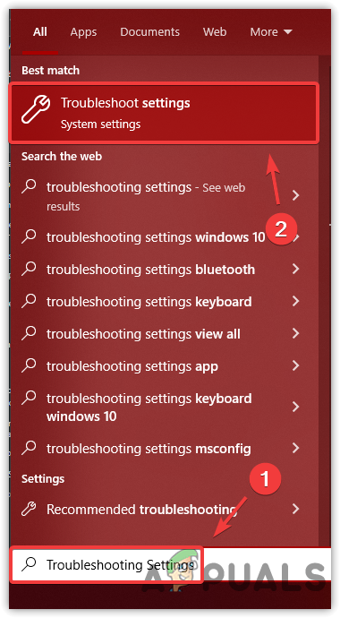 Opening Troubleshoot Settings