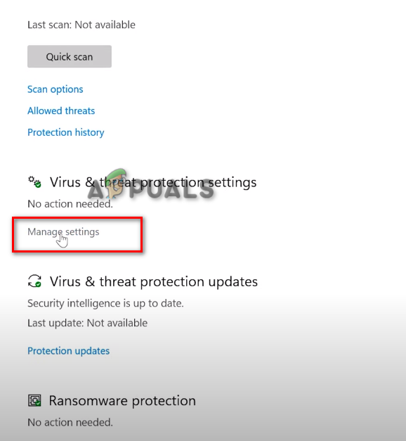 Managing Virus and Protection Settings