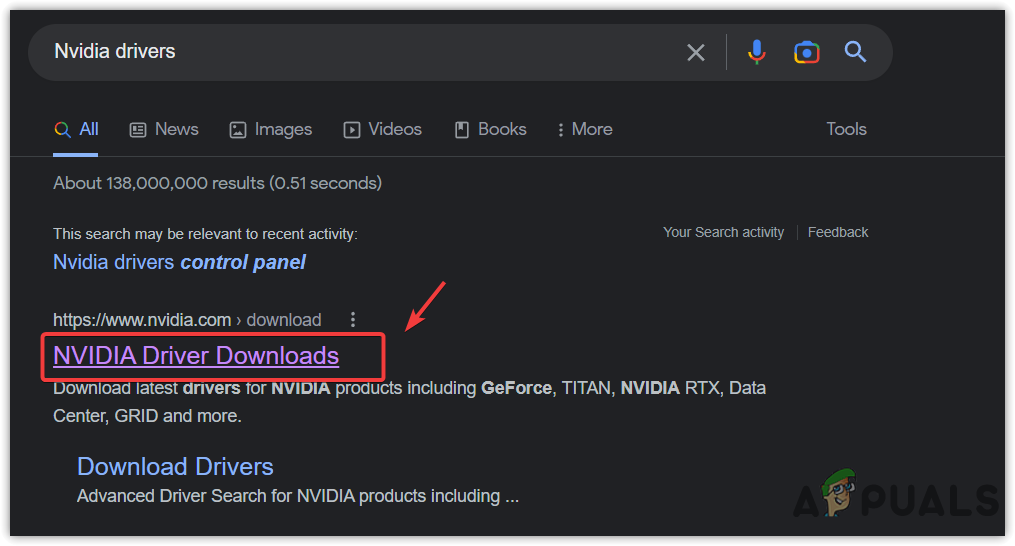 Navigating to Nvidia drivers section