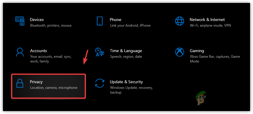 Navigating to Privacy settings