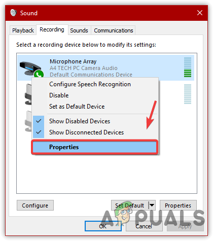 Opening Microphone Properties