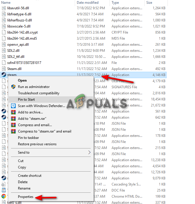 Opening Steam properties