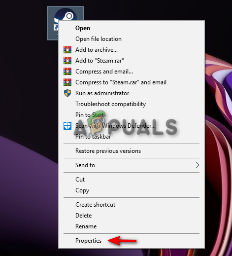 Opening Steam's properties