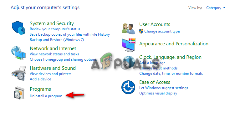 Opening Uninstall a program