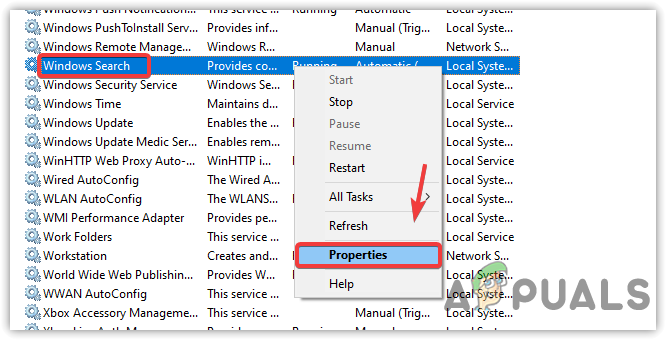 Opening Windows Search Properties