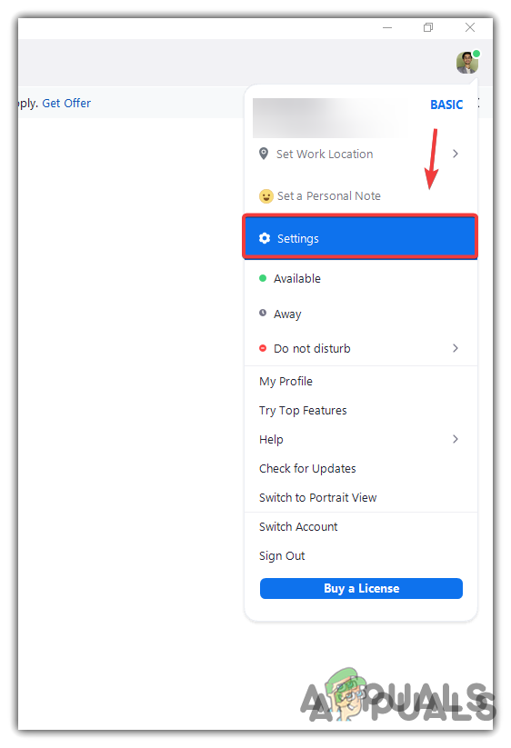 Opening Zoom app settings