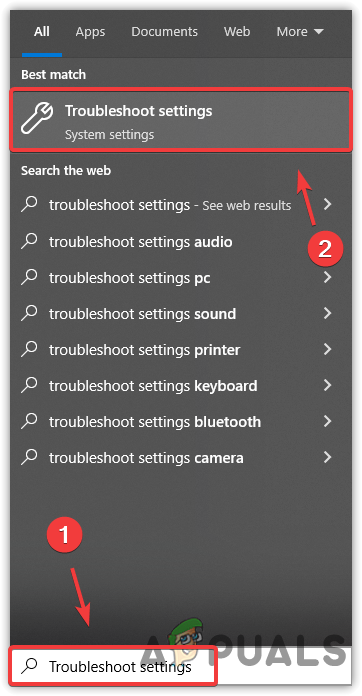 Opening troubleshooting settings