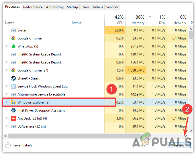Restarting Windows Explorer