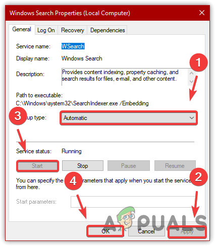 Restarting Windows Search Service