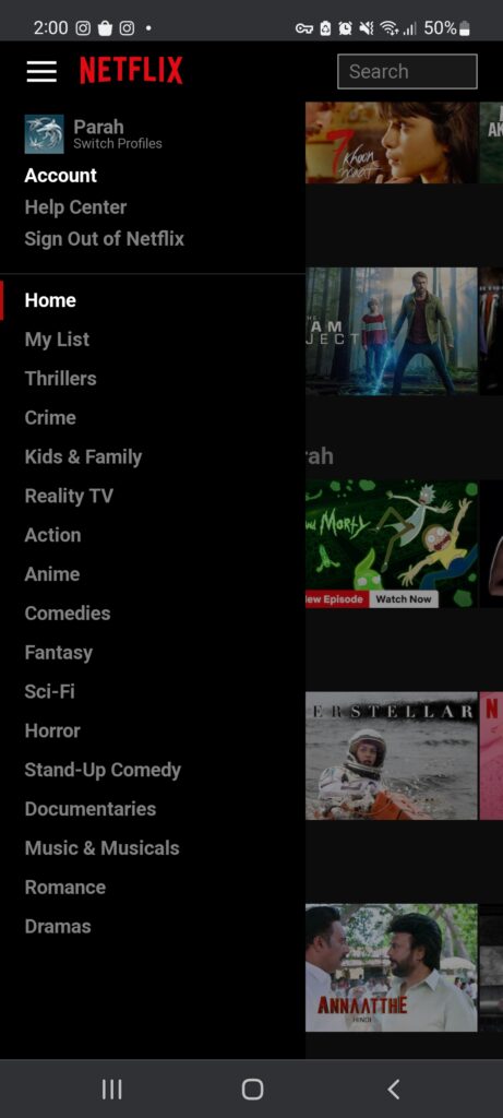 Select the Account option