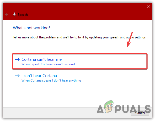 Selecting Cortana Cant Hear Me