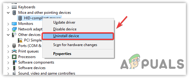 Selecting Uninstall device