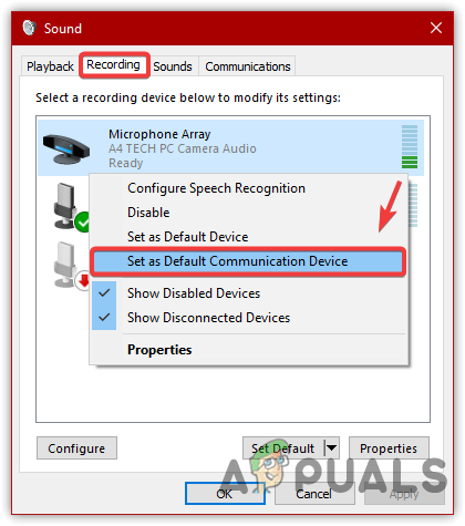 Setting A Microphone As A Default Communication Device