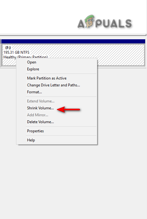Shrinking Volume of the disk in Disk Management