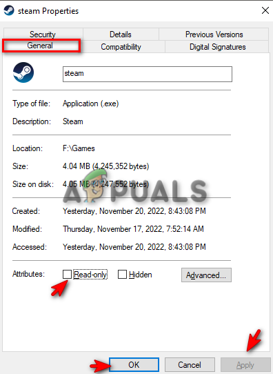 Turning off the Read-only attributes on Steam