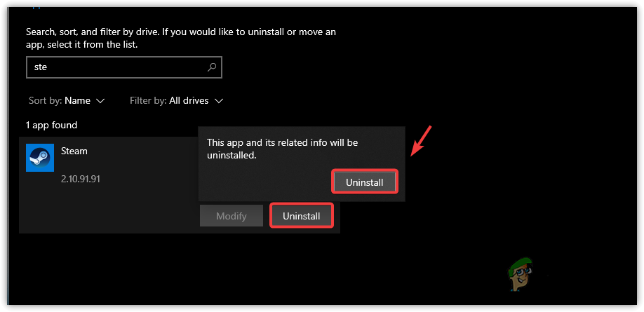 Uninstalling Steam application