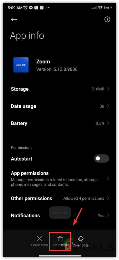 Uninstalling Zoom app from Android