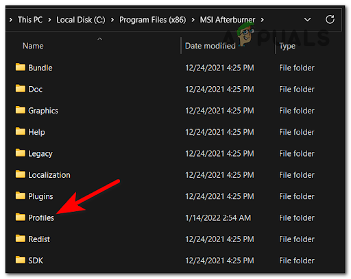 Accessing the profiles menu