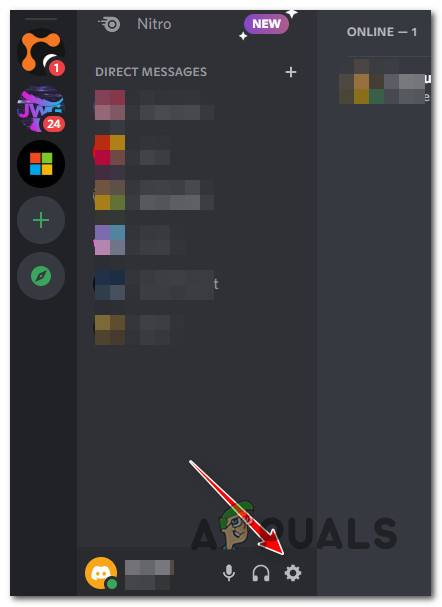 Access the Settings menu of Discord
