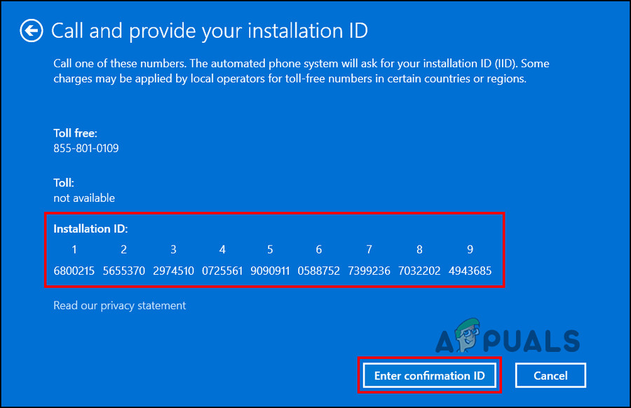 Click on Enter confirmation ID button