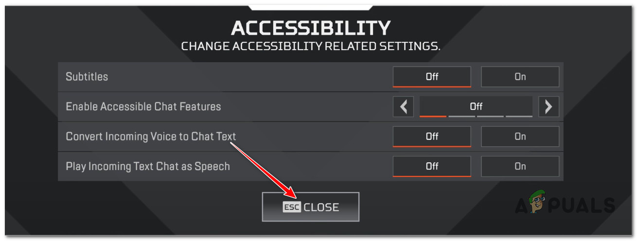 Closing the Accesibility menu